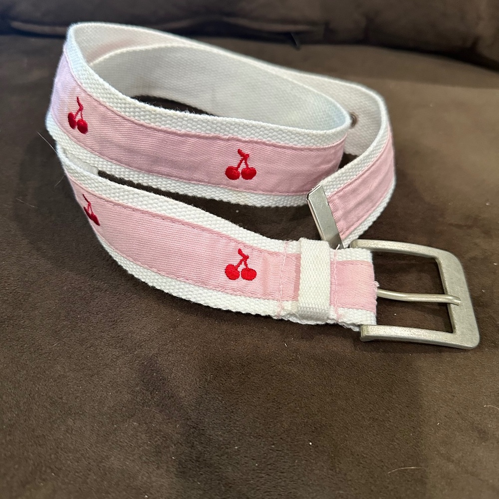 Cherry and Stripes Light Pink and White Belt 40”